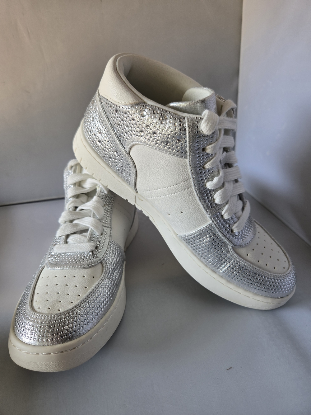 Wild Pair Silver and White Rhinestone High-Top Sneakers - Picture 3 of 7
